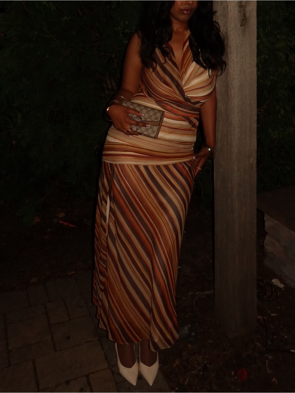 Brown Striped Women's Clutch Bag